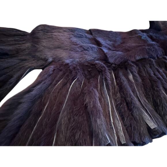 Aubergine Eggplant Purple Rabbit Fur Scarf Fringe Stunning 48" - Picture 6 of 6